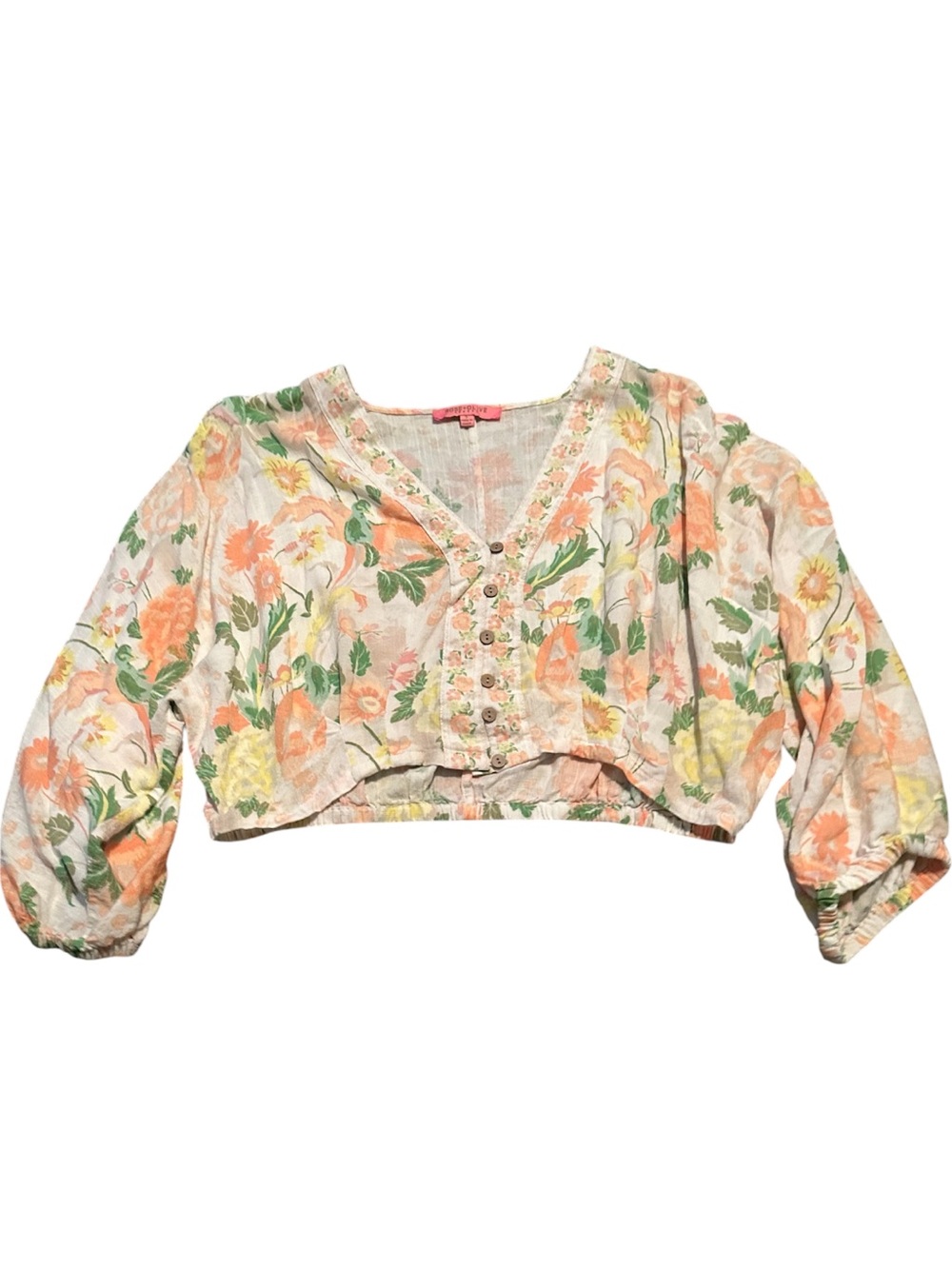 Floral Cropped Button-Front Top